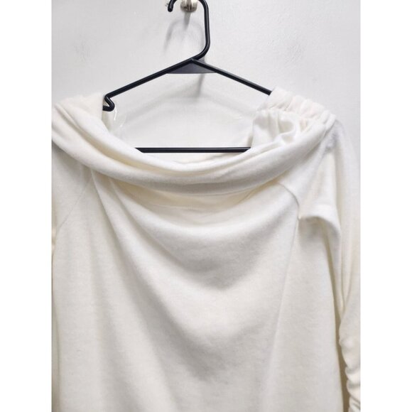 Le Lis Womens Sweater Size Small White Brushed Knit Ruched Sleeve Off Shoulder - Picture 2 of 7